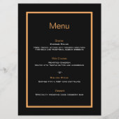 Einfache, moderne, schwarz-orange Hochzeitskarte Menükarte (Vorderseite)