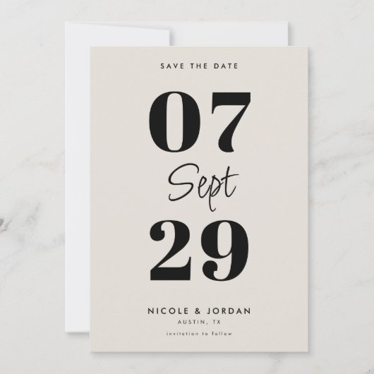 Einfache moderne Schwarz- und Elfenbeinhochzeit Save The Date (Vorderseite)