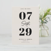 Einfache moderne Schwarz- und Elfenbeinhochzeit Save The Date (Stehend Vorderseite)