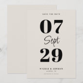 Einfache moderne Schwarz- und Elfenbeinhochzeit Save The Date (Vorne/Hinten)