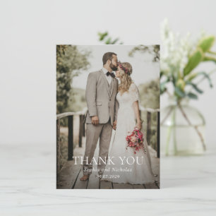 Einfache moderne Schwarz-Weiß-Foto-Hochzeit Dankeskarte