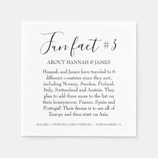 Einfache moderne Schwarz-Weiß-Fun-Fakt 3 Hochzeite Serviette (Vorderseite)