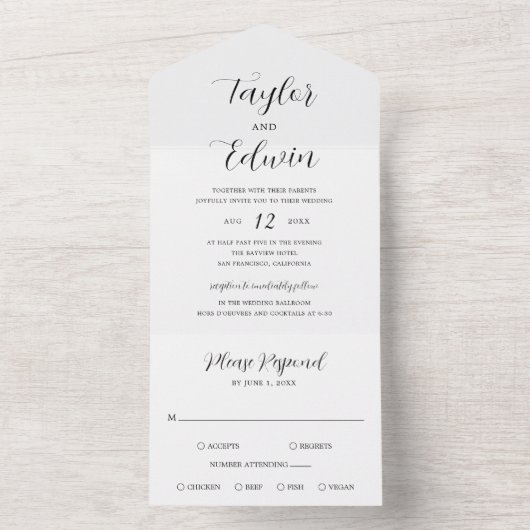 Einfache moderne Schwarz-Weiß-Hochzeit All In One Einladung (Innen Boden)