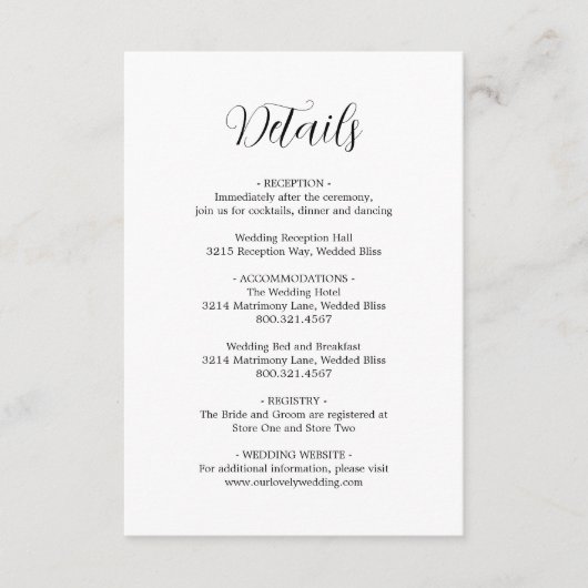 Einfache moderne Schwarz-Weiß-Hochzeit Begleitkarte (Vorderseite)