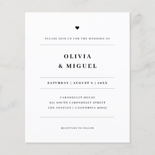 Einfache, moderne Schwarz-Weiß-Hochzeit-Einladung (Vorderseite)