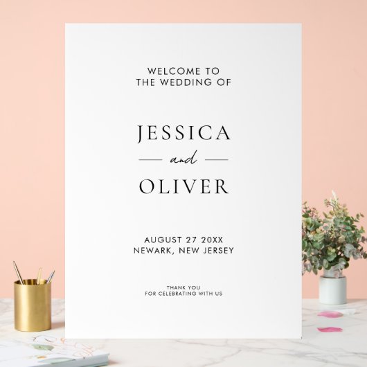 Einfache, moderne Schwarz-Weiß-Hochzeit - Empfang Acrylschild (Hochzeit)