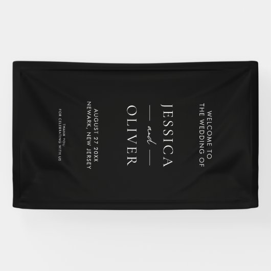 Einfache, moderne Schwarz-Weiß-Hochzeit - Empfang Banner (Horizontal)