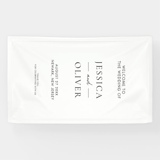 Einfache, moderne Schwarz-Weiß-Hochzeit - Empfang Banner (Horizontal)