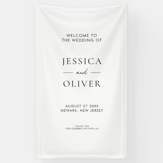 Einfache, moderne Schwarz-Weiß-Hochzeit - Empfang Banner (Vertikal)