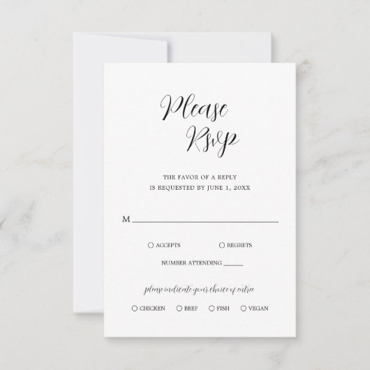 Einfache moderne Schwarz-Weiß-Hochzeit RSVP Karte (Vorderseite)
