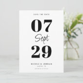 Einfache moderne Schwarz-Weiß-Hochzeit Save The Date (Stehend Vorderseite)