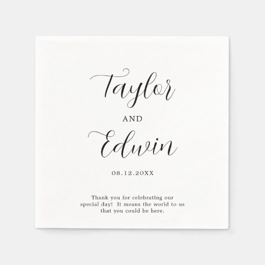 Einfache moderne Schwarz-Weiß-Hochzeit Serviette (Vorderseite)