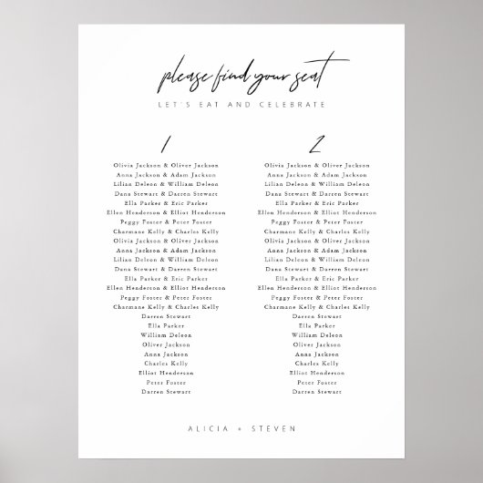 Einfache, moderne Schwarz-Weiß-Hochzeitskarte Poster (Vorne)