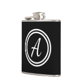 Einfache, moderne Schwarz-Weiß-Monogramm Flachmann (Links)