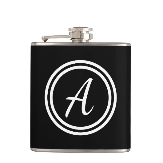 Einfache, moderne Schwarz-Weiß-Monogramm Flachmann (Vorderseite)
