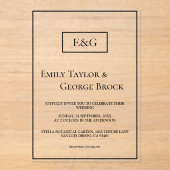 Einfache moderne Schwarz-Weiß-Monogramm-Hochzeit Acryleinladungen (Vorderseite)