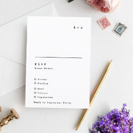 Einfache moderne Schwarz-Weiß-Monogramm-Hochzeit RSVP Karte