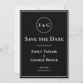 Einfache moderne Schwarz-Weiß-Monogramm-Hochzeit Save The Date (Vorderseite)