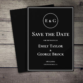 Einfache moderne Schwarz-Weiß-Monogramm-Hochzeit Save The Date