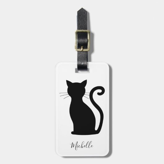 Einfache, moderne Schwarz-Weiß-Niedliche Schwarze  Gepäckanhänger (Vorderseite vertikal)