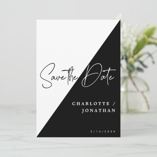Einfache moderne Schwarz-Weiß-Save the Date Hochze Einladung (Stehend Vorderseite)