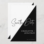 Einfache moderne Schwarz-Weiß-Save the Date Hochze Einladung (Vorne/Hinten)