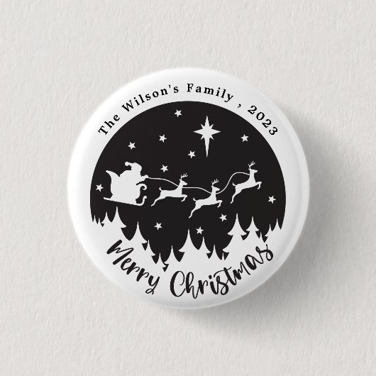 Einfache, moderne Schwarz-Weiß-Weihnachten Button (Vorderseite)