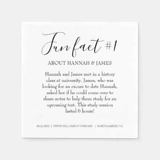 Einfache moderne Schwarz-weiße Fun Fakt 1 Hochzeit Serviette (Vorderseite)