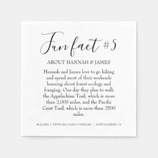 Einfache moderne Schwarz-weiße Fun Fakt 5 Hochzeit Serviette (Vorderseite)