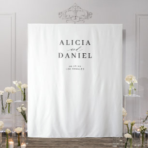 Einfache, moderne, schwarz-weiße Hochzeitskulisse Wandteppich