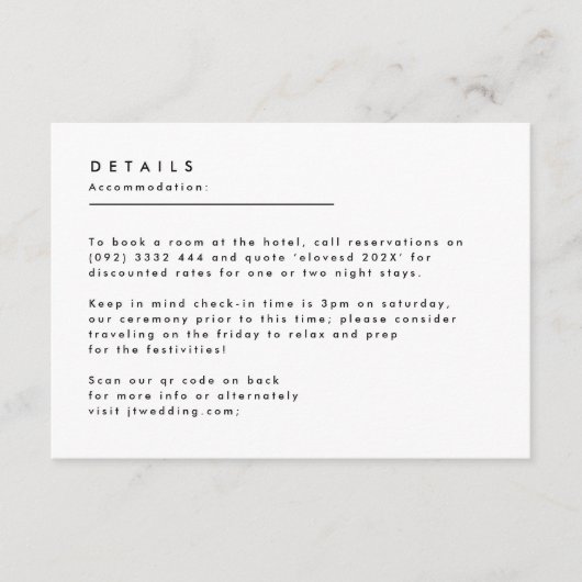 Einfache, moderne Schwarz-weiße Monogramm-Details Begleitkarte (Vorderseite)