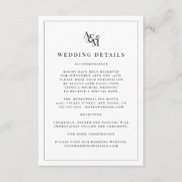 Einfache, moderne Schwarz-weiße Monogramm-Hochzeit Begleitkarte