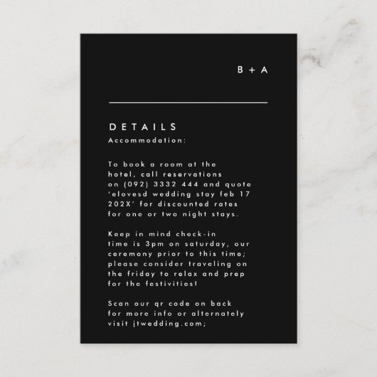 Einfache moderne Schwarz-weiße Monogramm-Unterkunf RSVP Karte (Vorderseite)