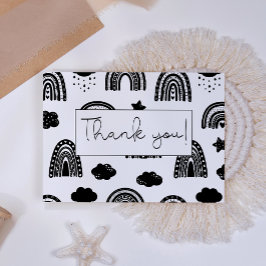 Einfache moderne Schwarz-weiße Rainbow Baby-Dusche Dankeskarte