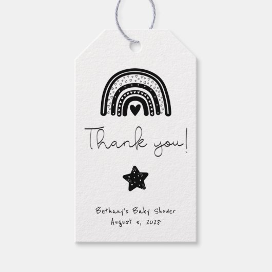 Einfache moderne Schwarz-weiße Rainbow Baby-Dusche Geschenkanhänger (Vorderseite)