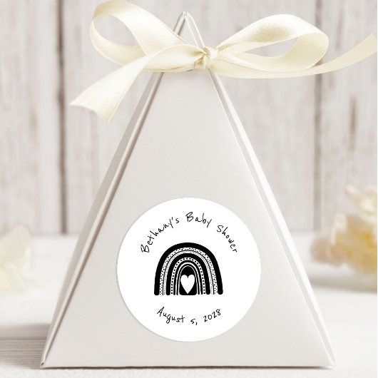 Einfache moderne Schwarz-weiße Rainbow Baby-Dusche Runder Aufkleber