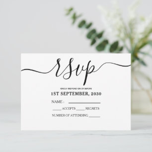 Einfache, moderne, schwarz-weiße RSVP-Karte mit Sk RSVP Karte