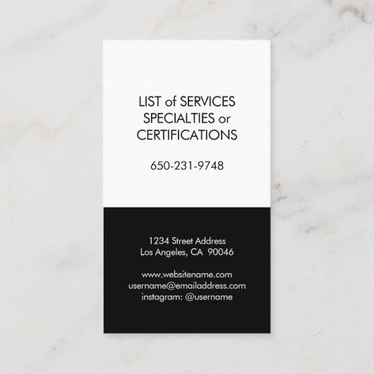 Einfache moderne Schwarz-weiße Schlichte Minimal Visitenkarte (Rückseite)