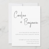 Einfache moderne Schwarz-weiße Script-Foto-Hochzei Save The Date (Vorderseite)