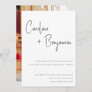 Einfache moderne Schwarz-weiße Script-Foto-Hochzei Save The Date