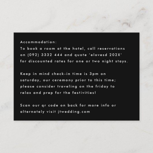 Einfache, moderne Schwarz-weiße Unterkunft Begleitkarte (Vorderseite)