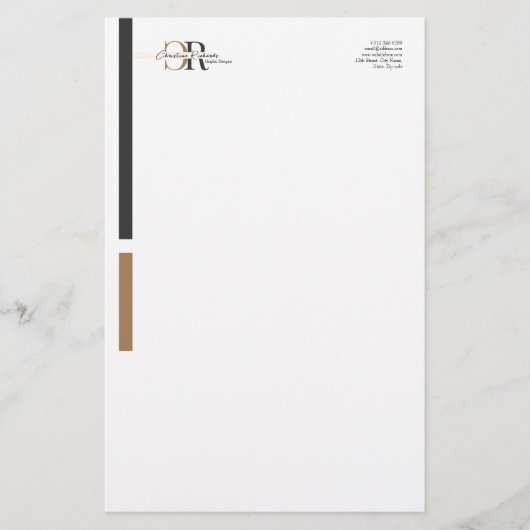 Einfache moderne Schwarze Gold Monogram Briefpapier (Vorderseite)