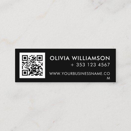 Einfache, moderne schwarze Hello QR-Code Mini Visitenkarte (Rückseite)