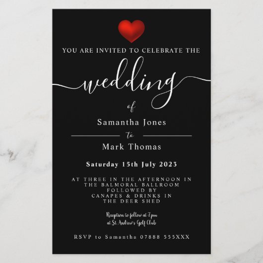 Einfache moderne Schwarze Hochzeit des Roten Herze Briefpapier (Vorderseite)