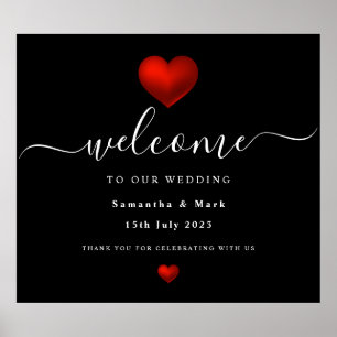 Einfache moderne Schwarze Hochzeit des Roten Herze Poster