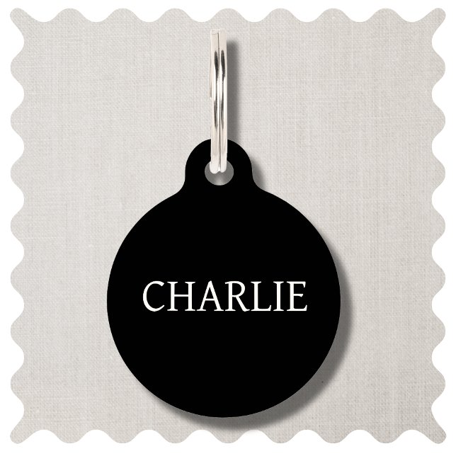 Einfache, moderne, schwarze Individuelle Name Hund Haustiermarke (Modern Simple Black Custom Dog ID Tag)