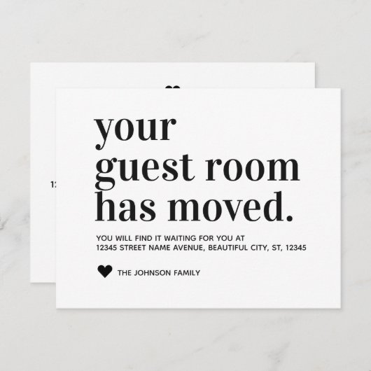 Einfache Moderne Schwarze Typografie Zimmer Moving Ankündigung (Vorne/Hinten)