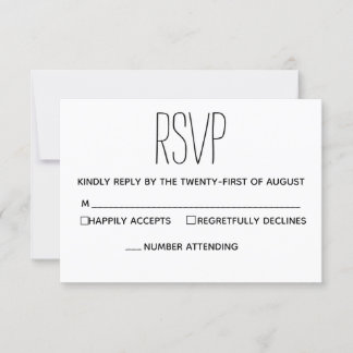 Einfache moderne schwarze und weiße Hochzeits-RSVP RSVP Karte