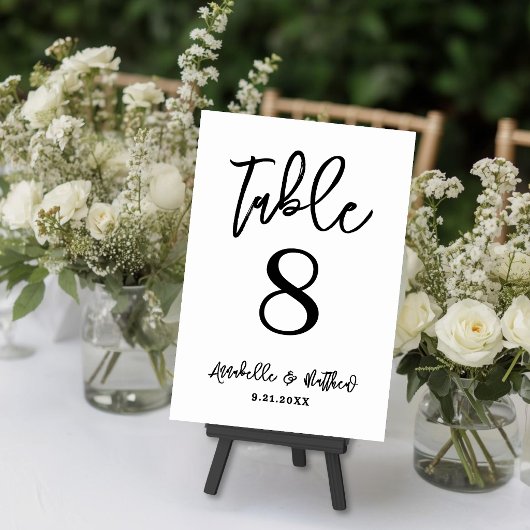 Einfache moderne schwarze weiße Hochzeit Tischnummer