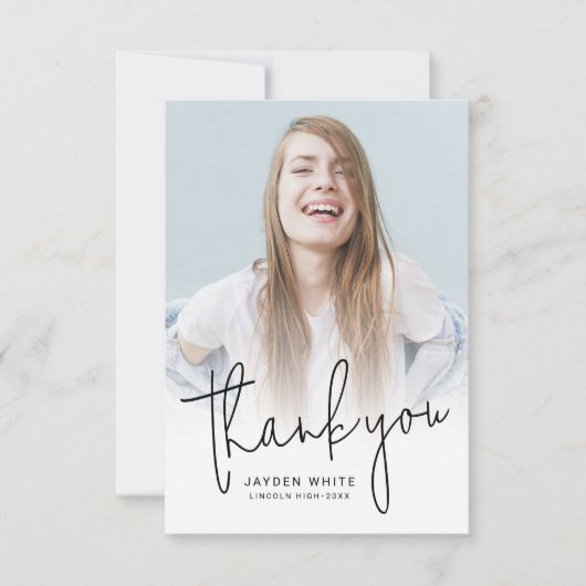 Einfache moderne Script 2 Foto Abschluss Dankeskarte (Vorderseite)